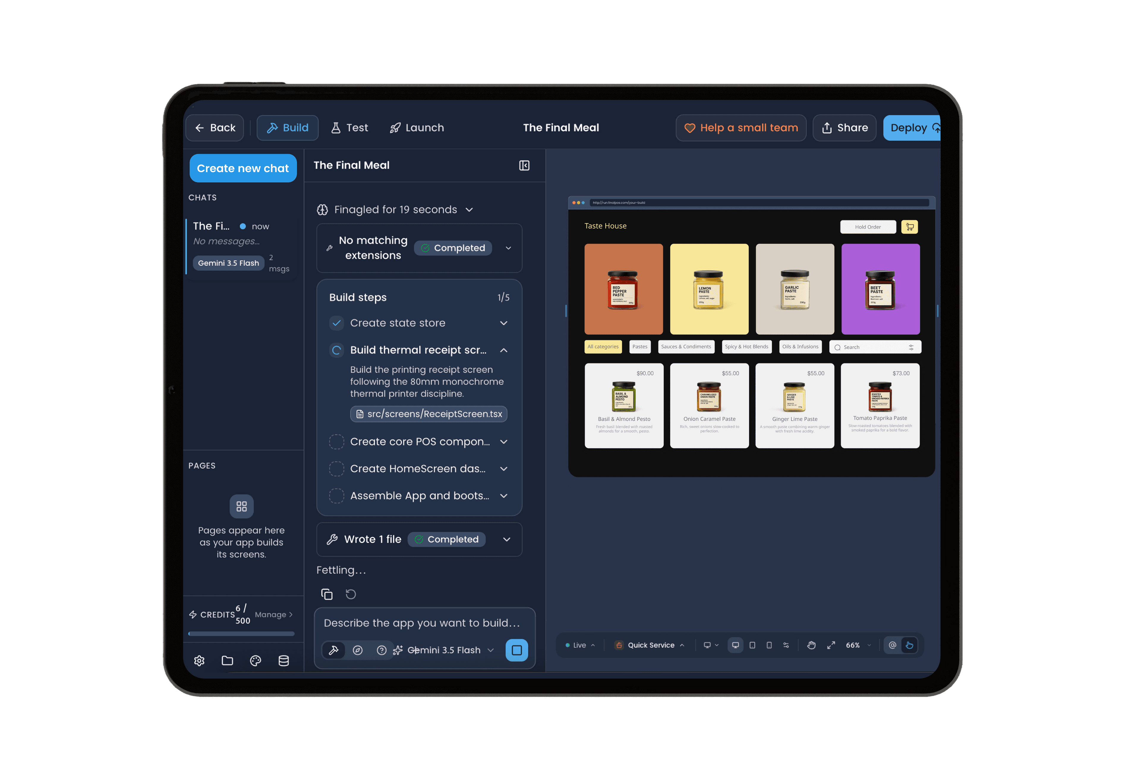 A sushi restaurant POS being built in Final — running on a tablet