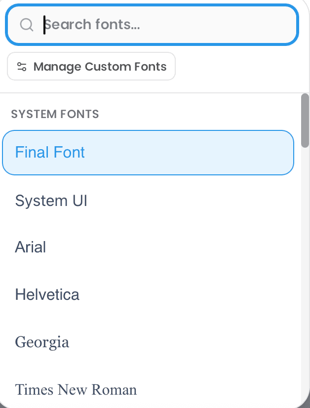 Font selection panel