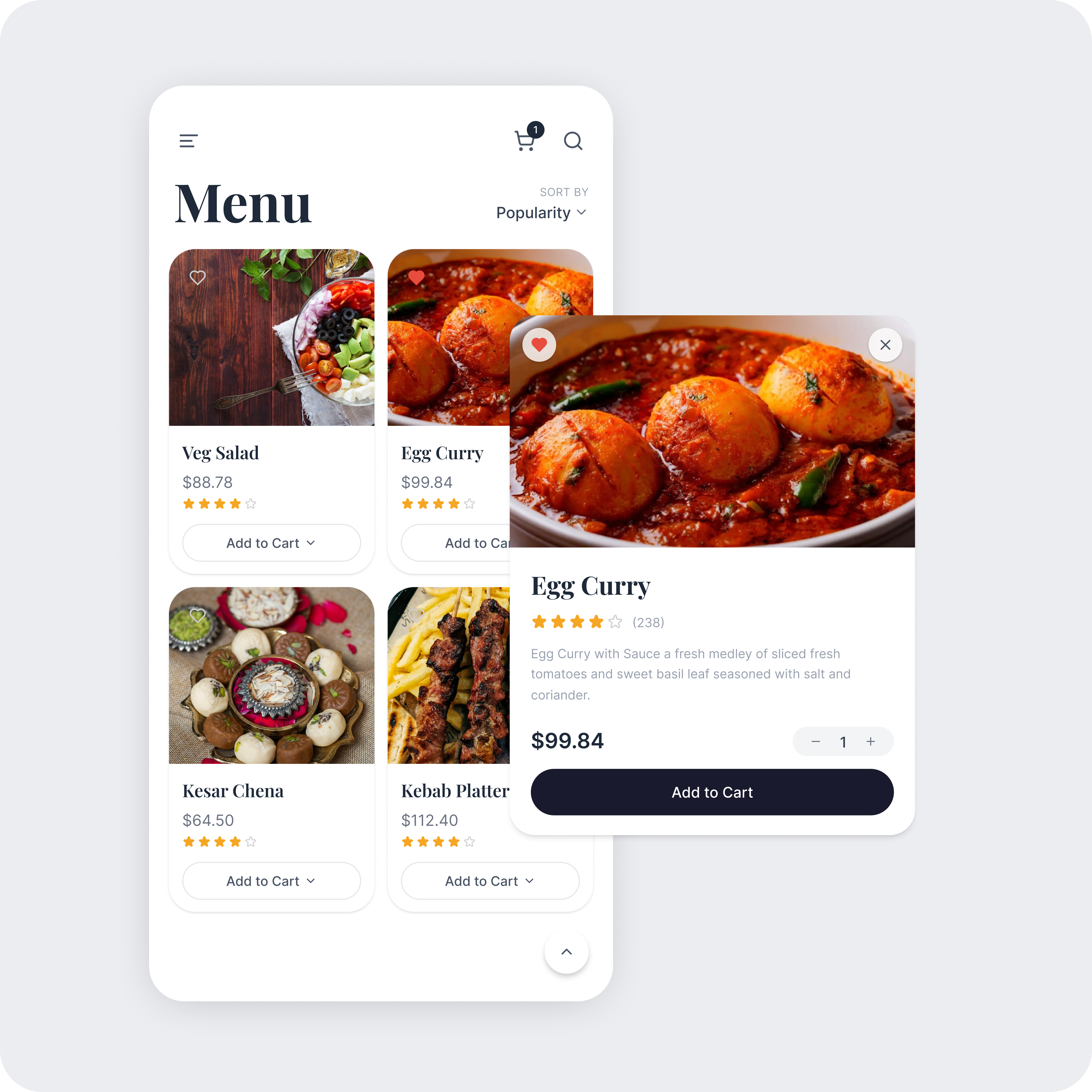Restaurant menu checkout flow