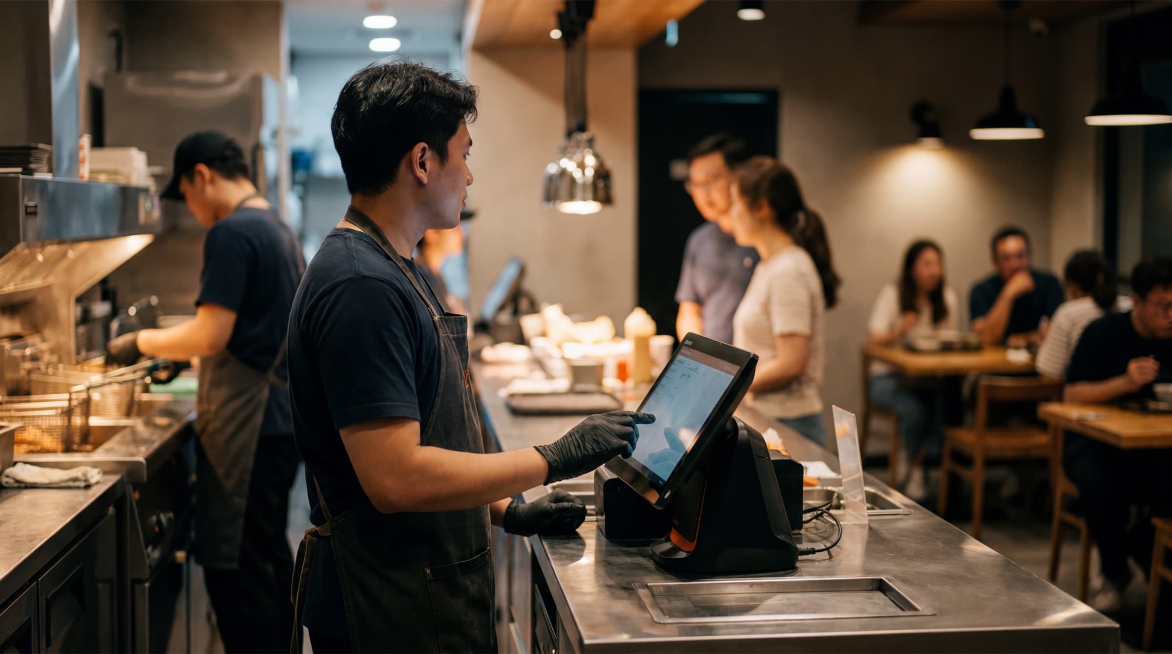 Staff running the POS in a busy restaurant
