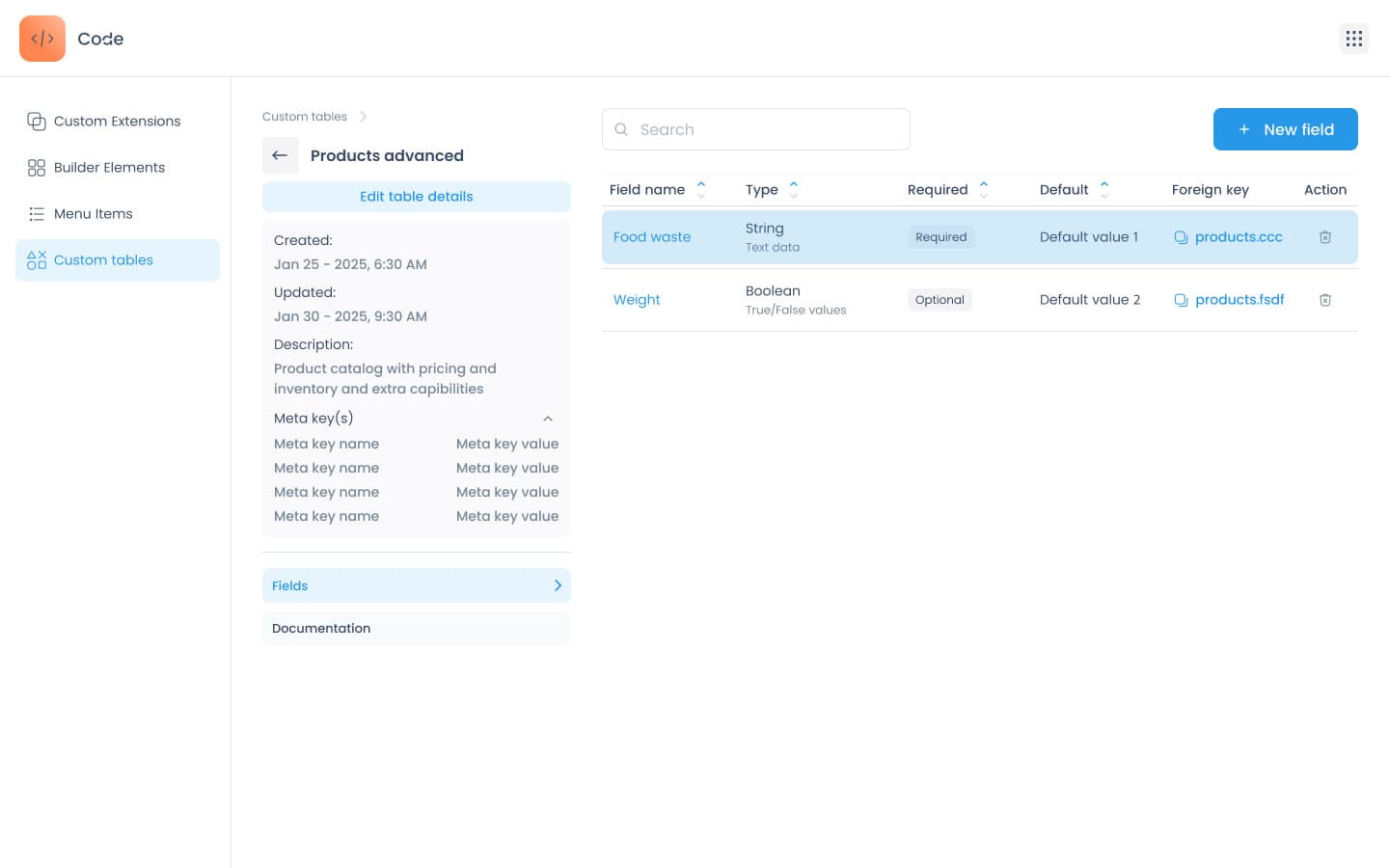 Structured data tables in the Final platform