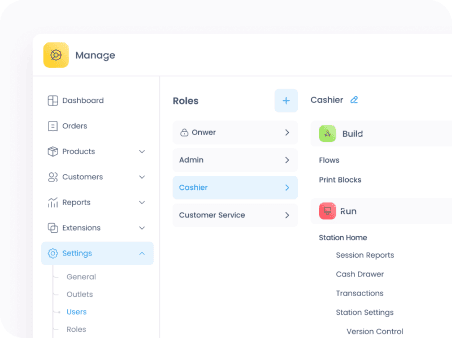 Manage settings panel showing role permissions