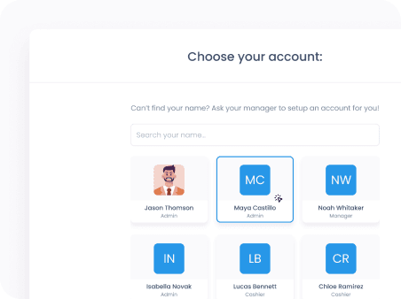 Staff account switcher with profile tiles