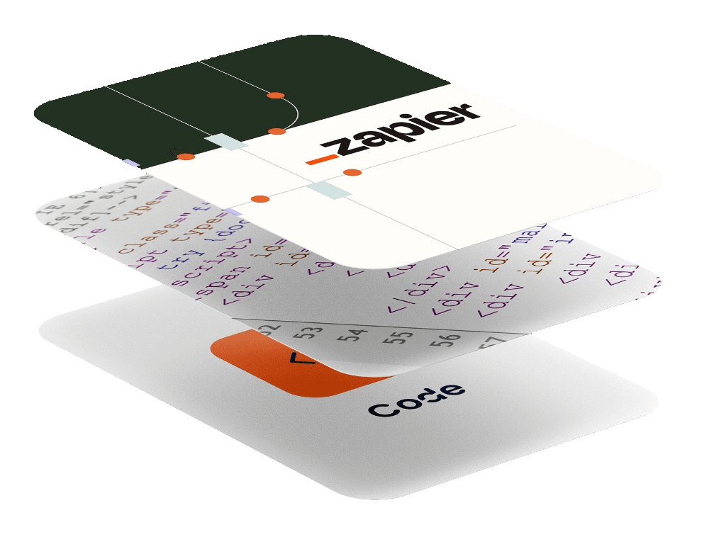 A stack of Final extension cards — Zapier on top, a custom code extension below, and a base extension underneath