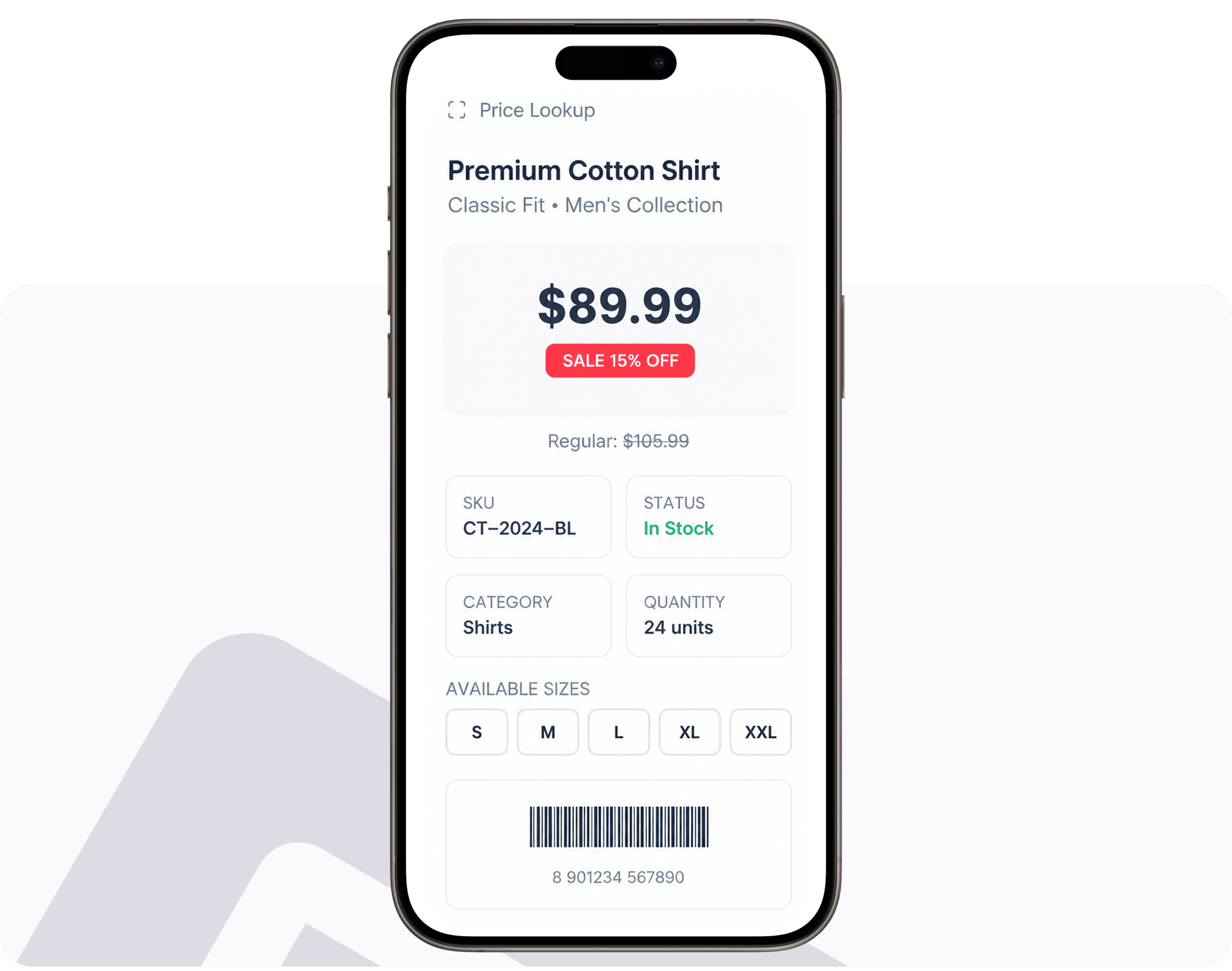 Price Lookup screen showing item price and variants