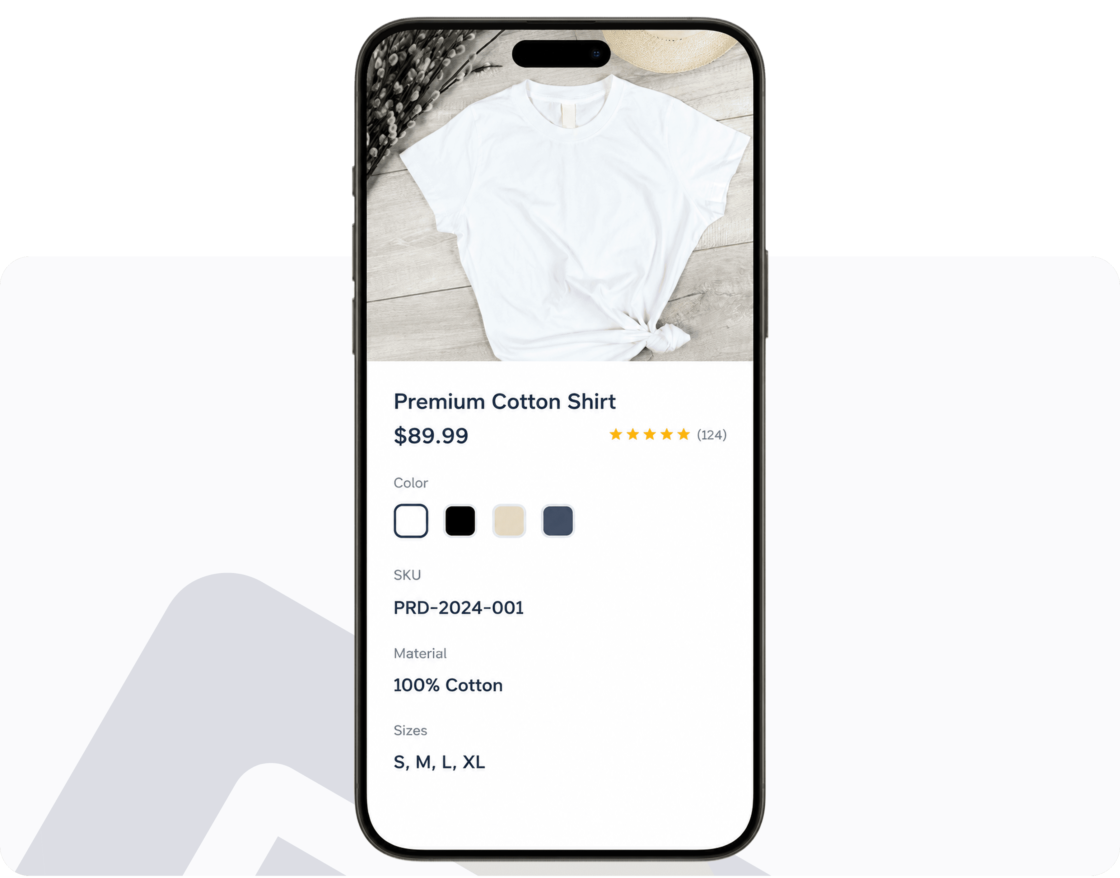 Product Details screen with SKU, description, and attributes