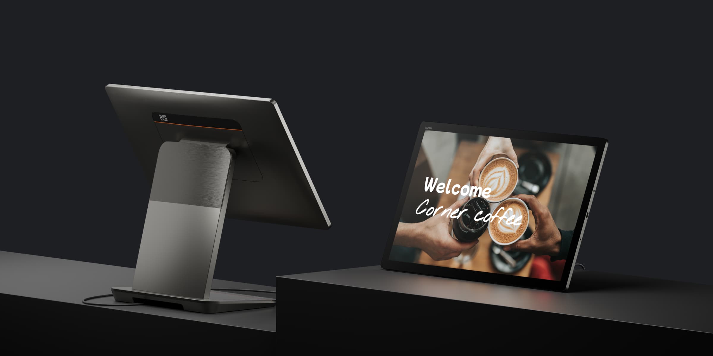 The Final Register from behind with a separate 10-inch customer display beside it on the counter