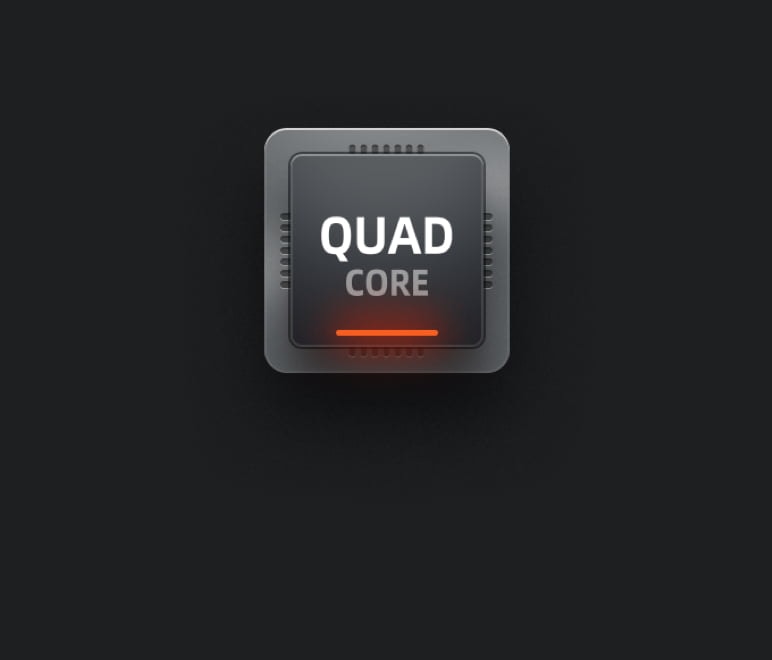 A processor chip marked Quad Core