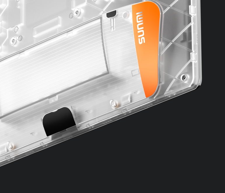 A see-through view of the kitchen display's sealed back enclosure