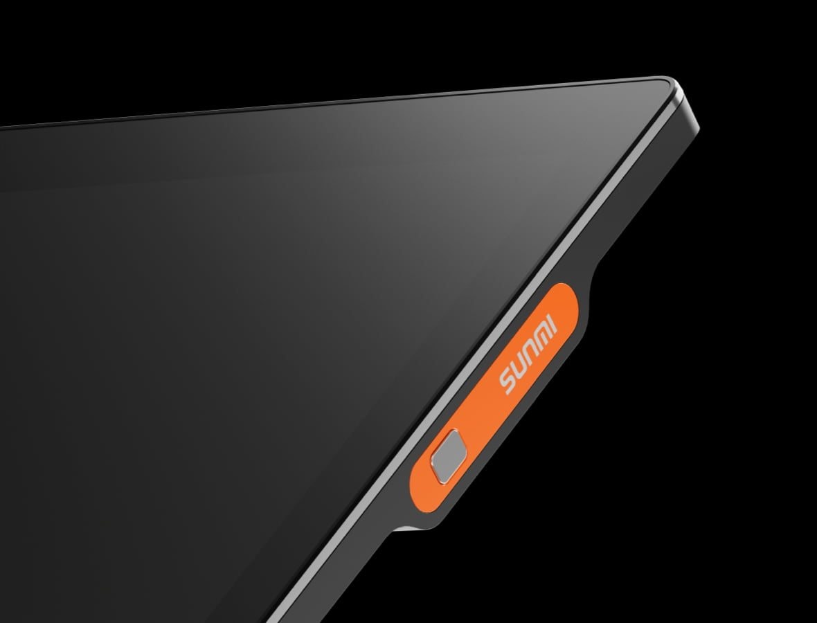 The edge of the display's bezel with its side button