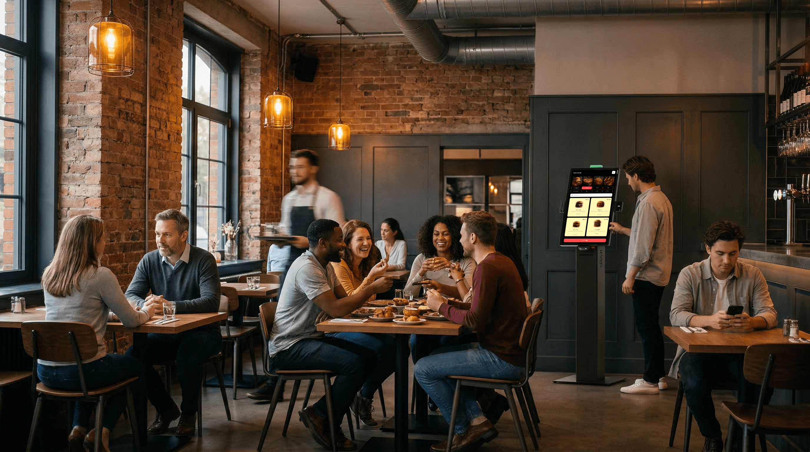 Self-serve kiosk in a modern restaurant