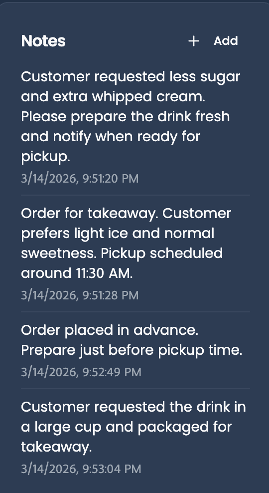 Customer notes list