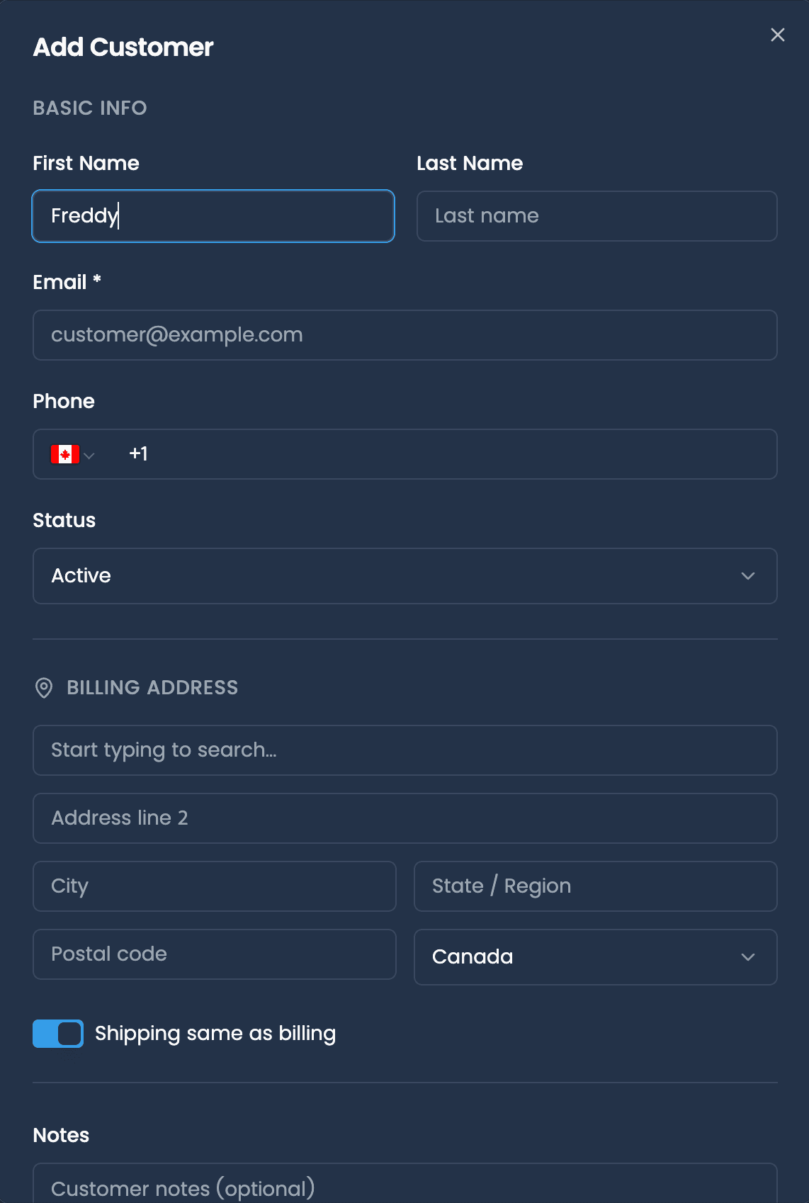 Add customer form