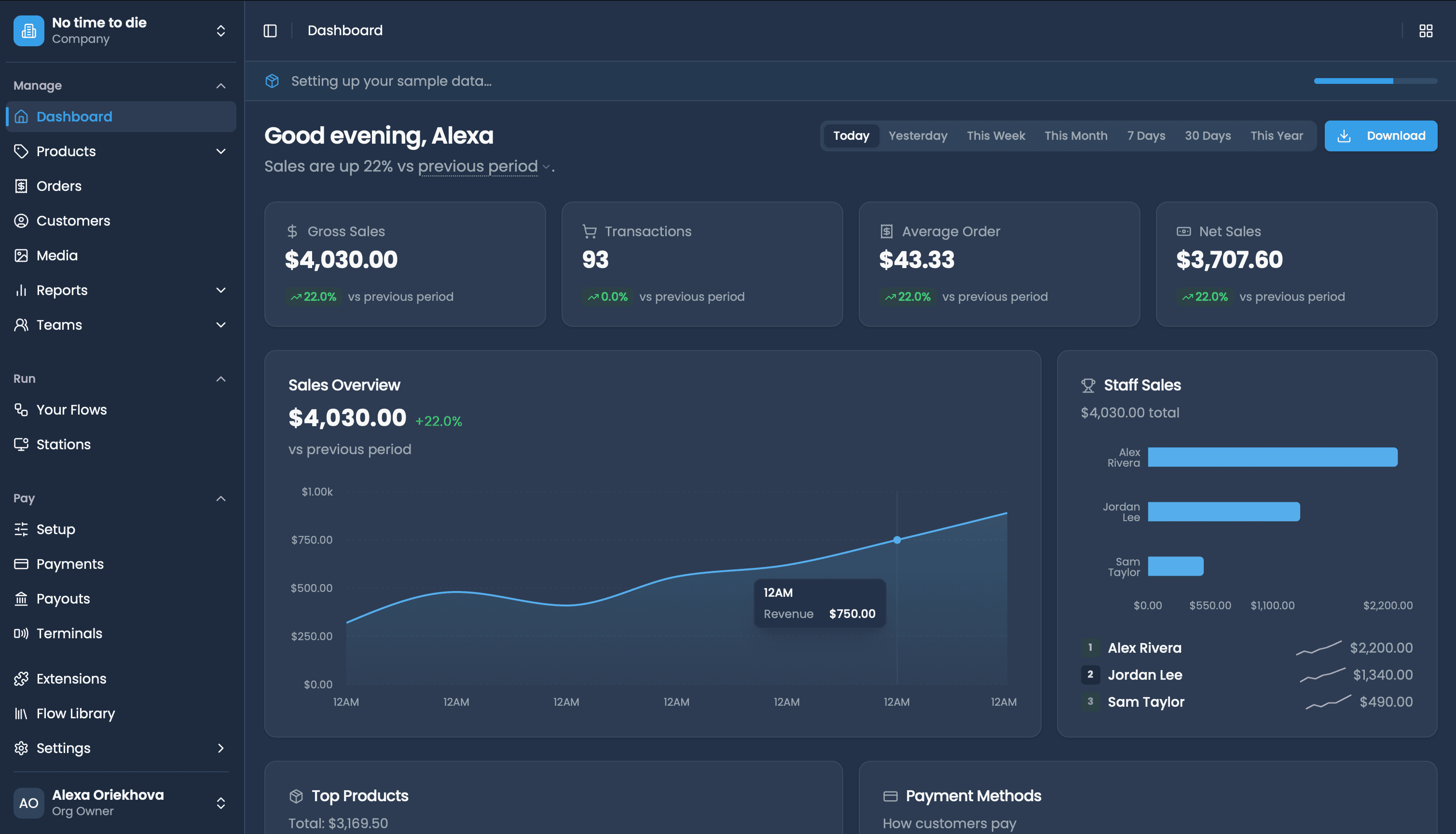 Final Manage dashboard showing sales overview