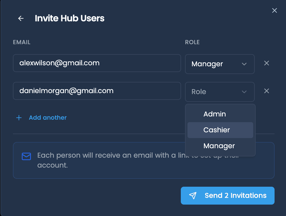 Invite hub users modal