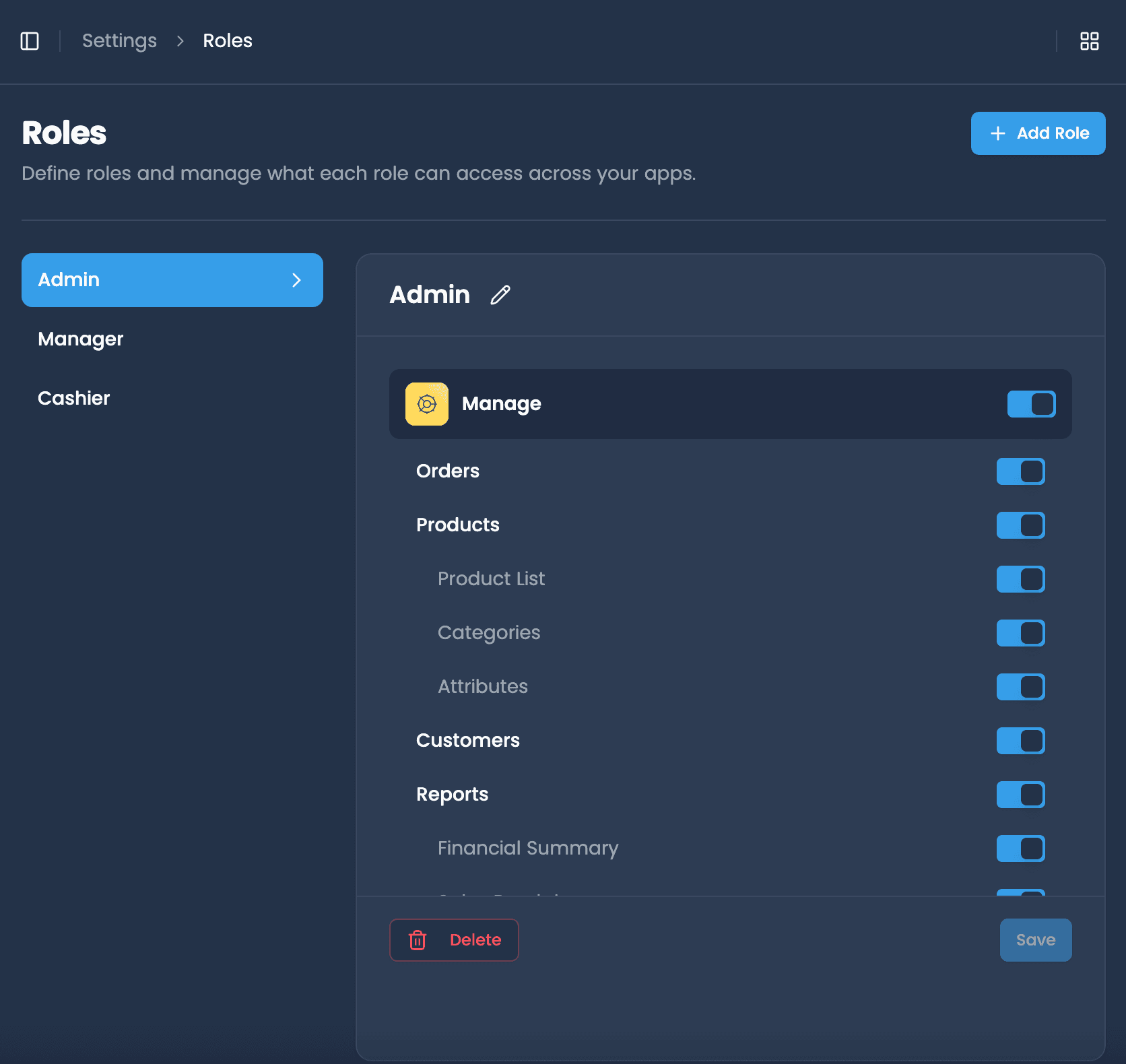 Roles and permissions settings