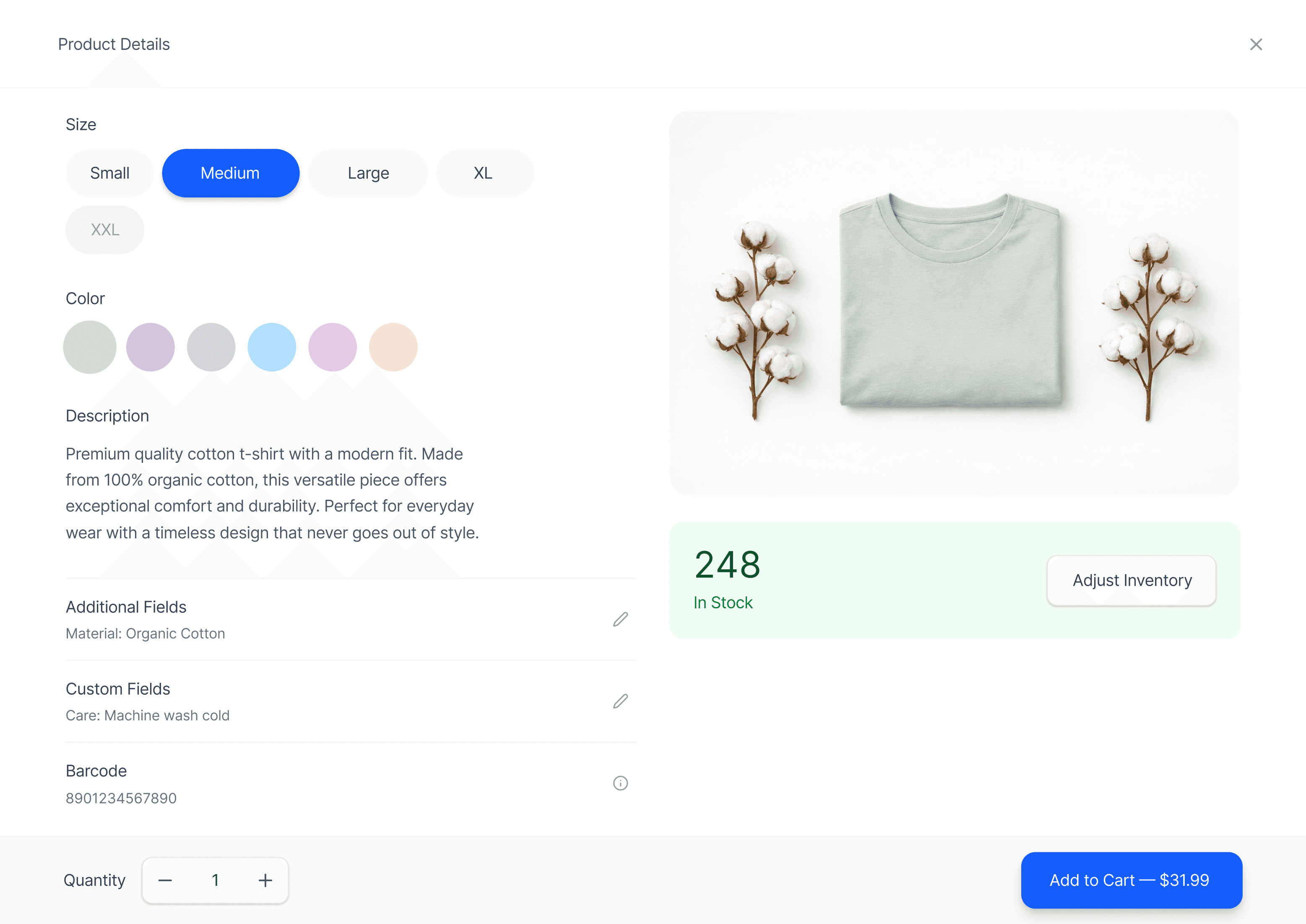 Product details panel