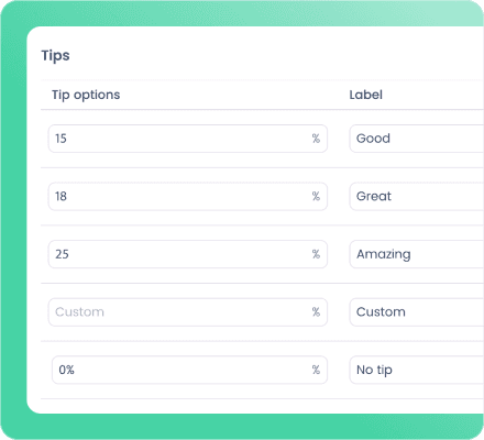 Tips configuration screen