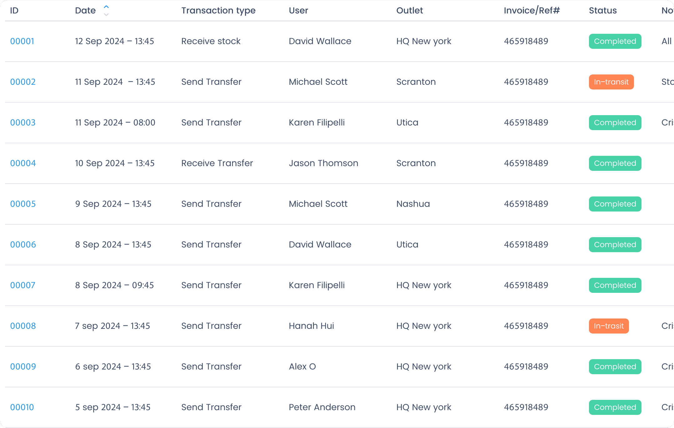 Pay dashboard showing transaction history