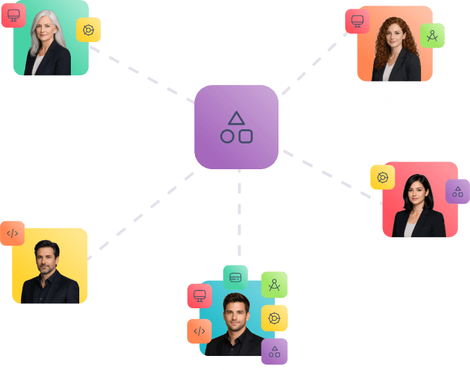 Team collaboration network showing roles connected to organization