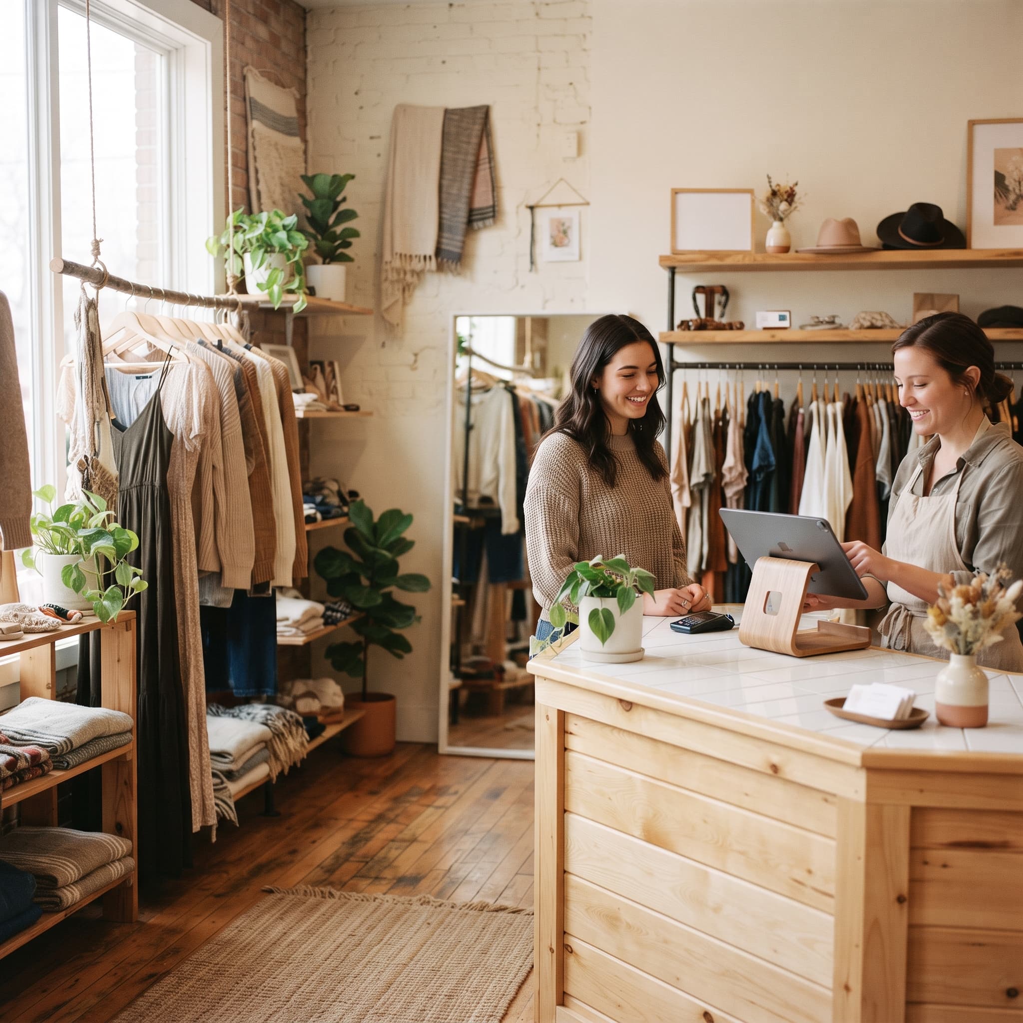 Small retail boutique with a modern POS checkout counter, illustrating the cost of SaaS subscriptions for a small retailer