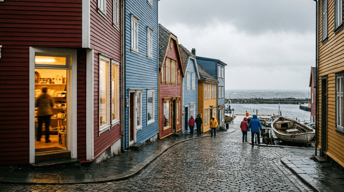 Colourful storefronts in an Atlantic Canada harbour town, home to businesses comparing POS systems for Atlantic Canada