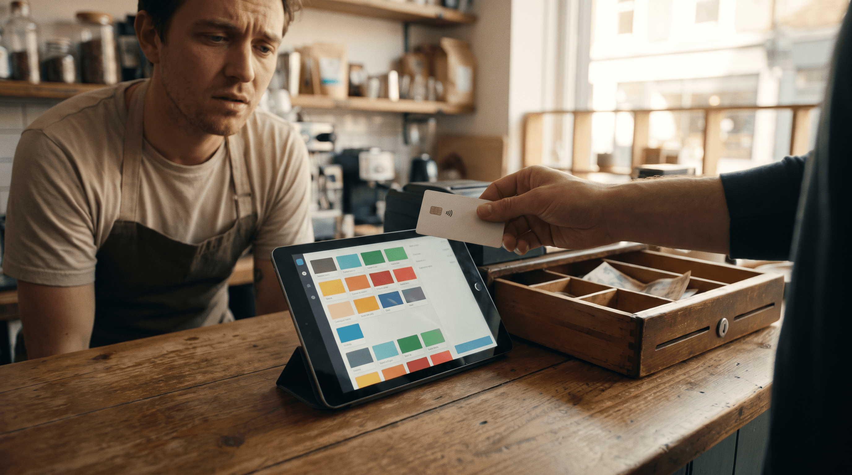 A $40 AI POS app on a tablet handles cash, but a customer's card has nowhere to go