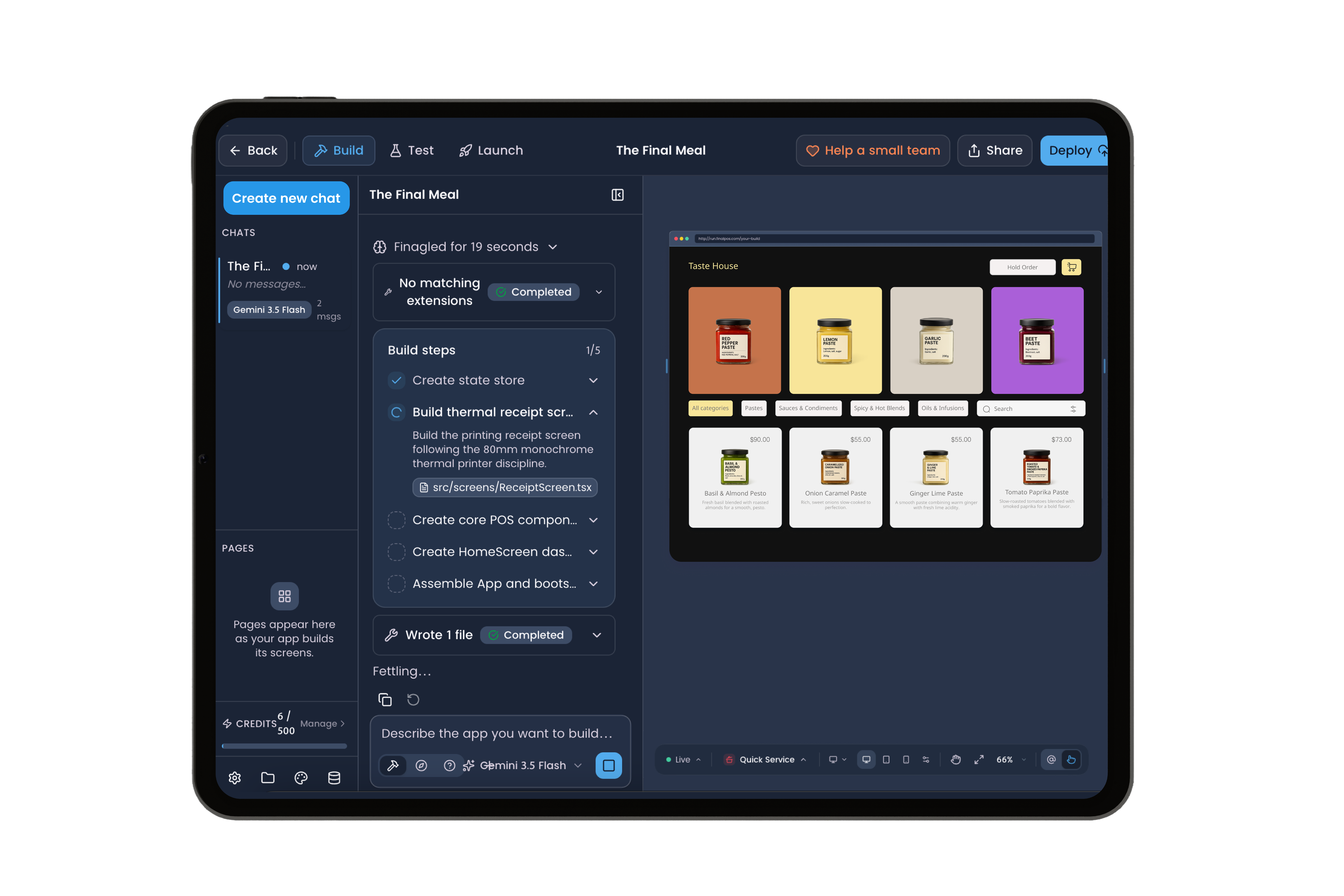 A sushi restaurant POS being built in Final — running on a tablet