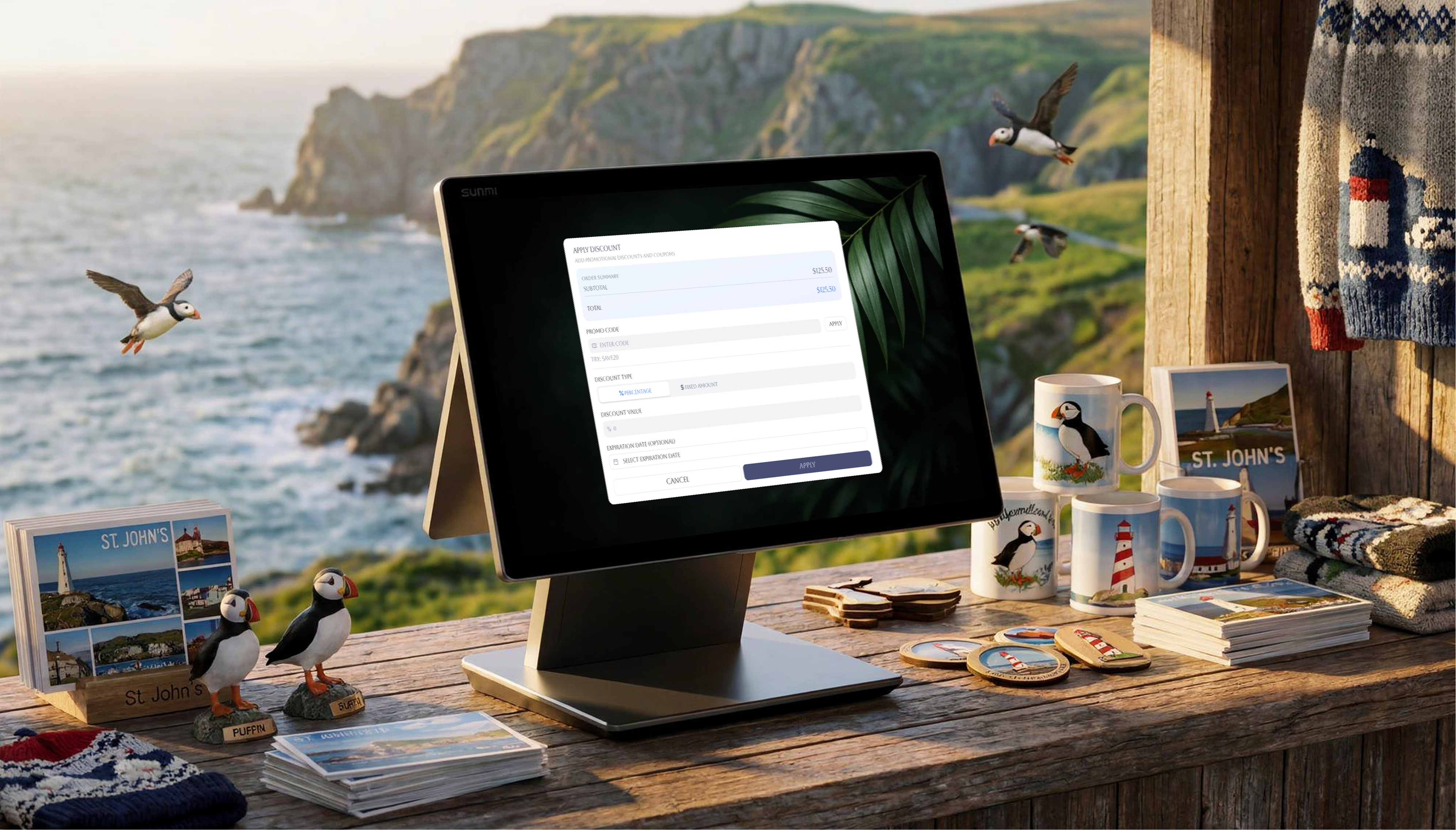 Custom form examples — New Order, Apply Discount, and Refund Return screens